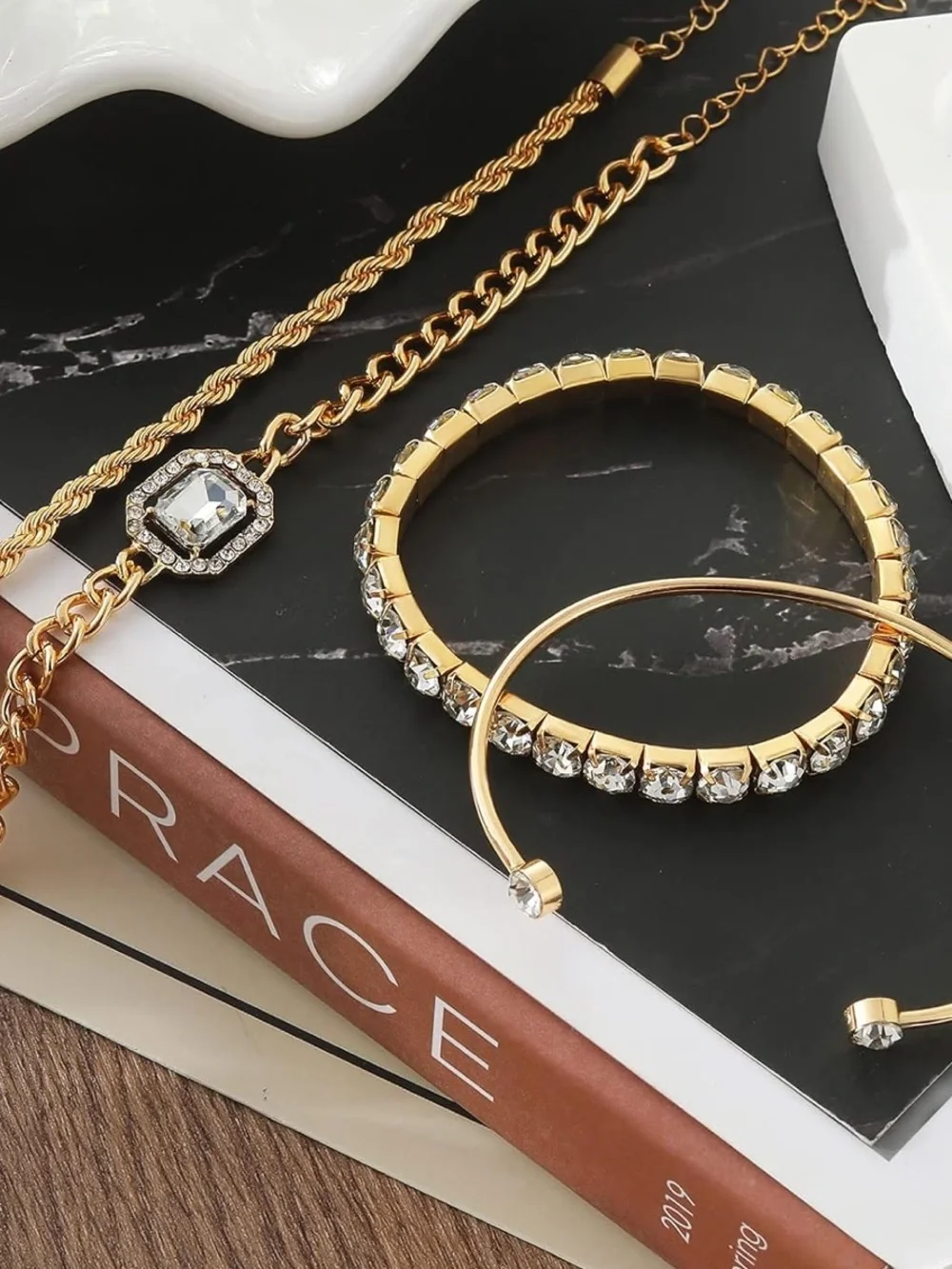 Anthropologie Gold Crystal 4-Piece Bracelet Stack